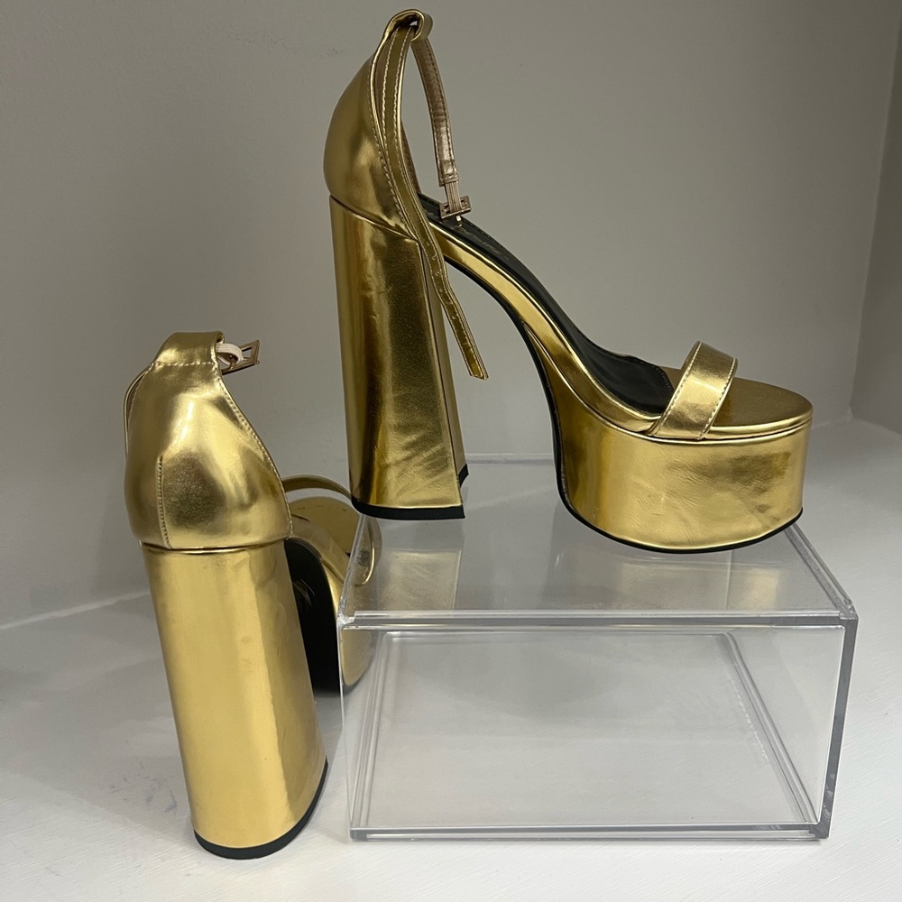 Public Desire Gold Platform Heels with Ankle Strap